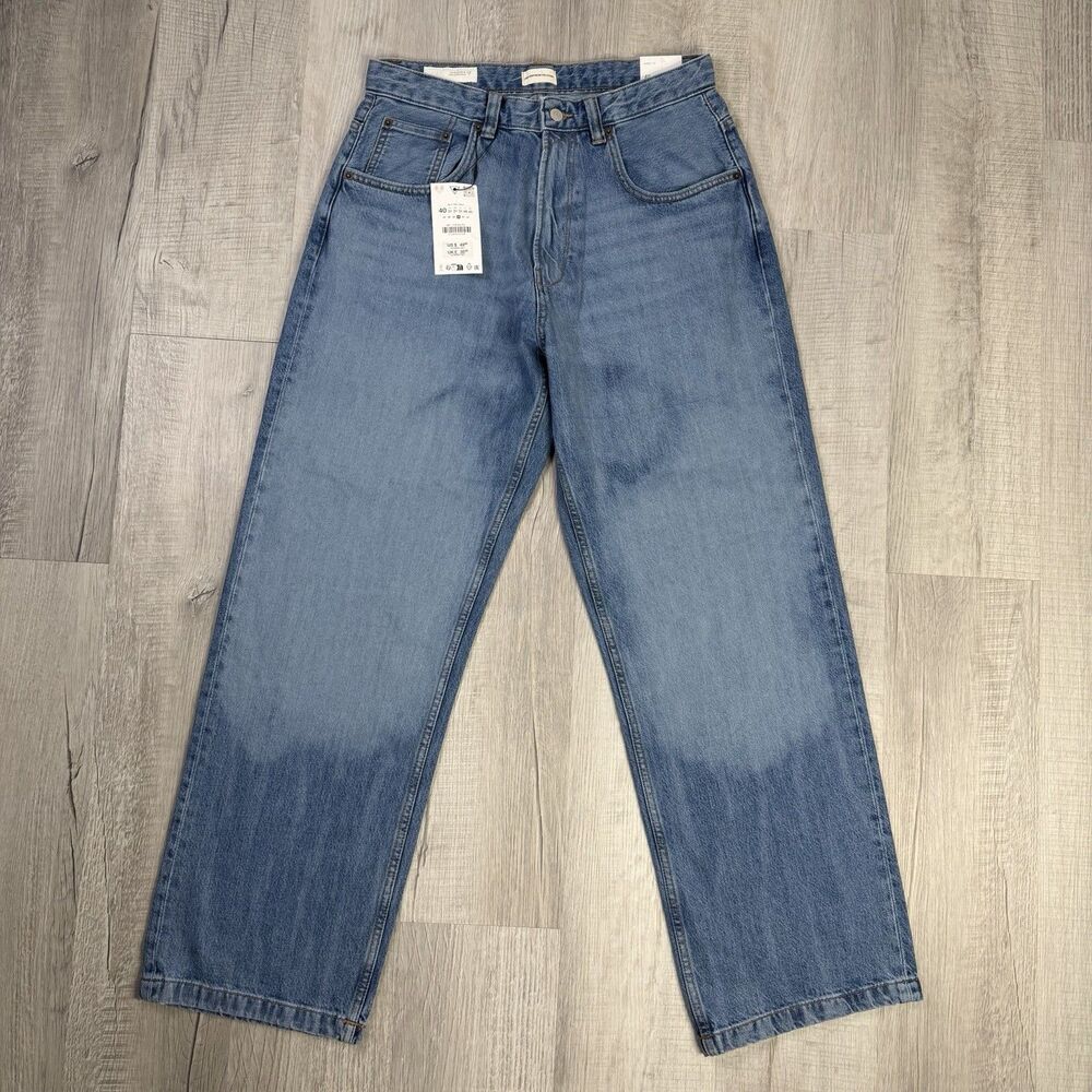 NWT Zara Baggy Fit Jeans Mid Waist Straight Leg Womens Size 31 Y2K Grunge Prep T